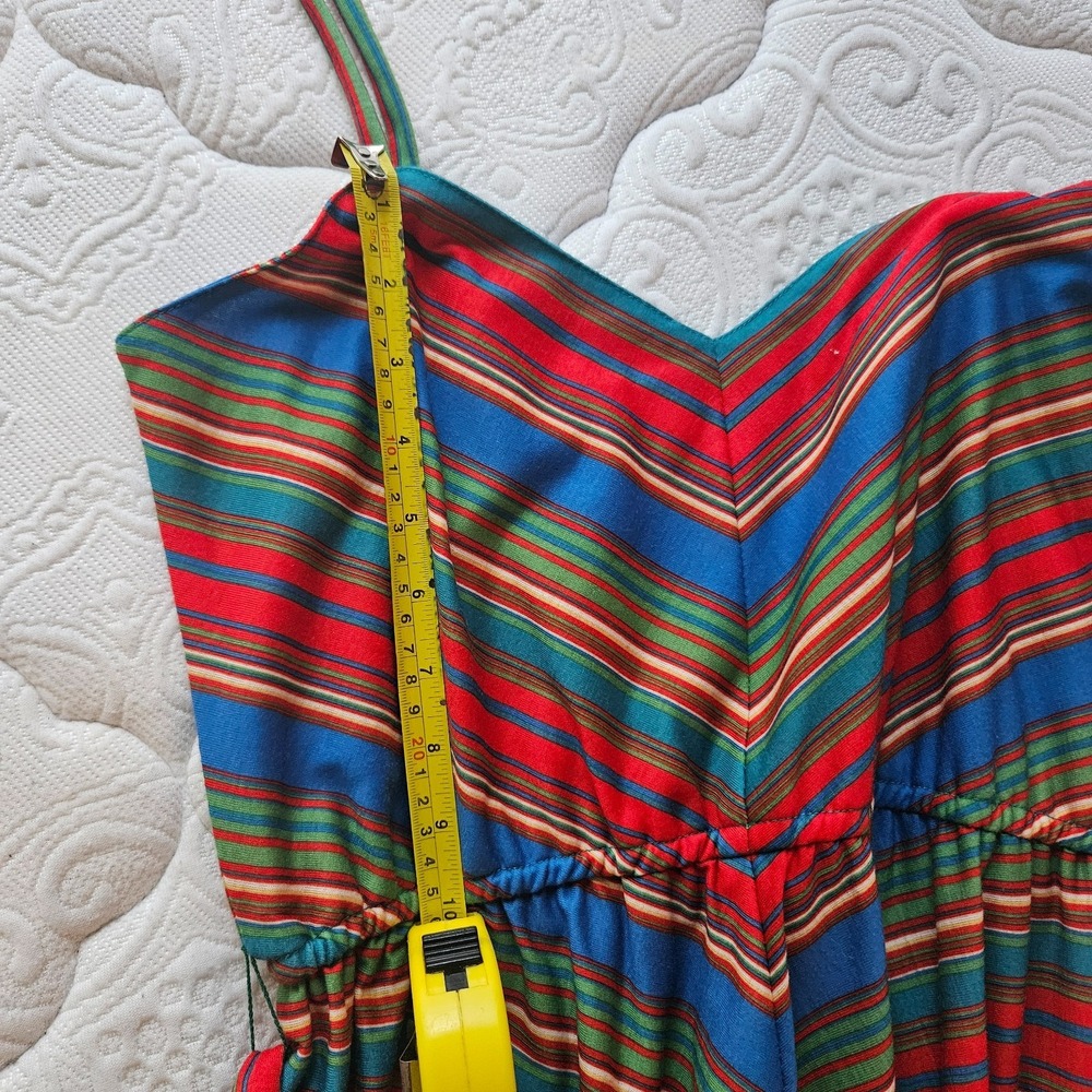 Vintage 70s Lanz Original Midi Dress Stripe Spaghetti Strap Belt S/M - Picture 16 of 16
